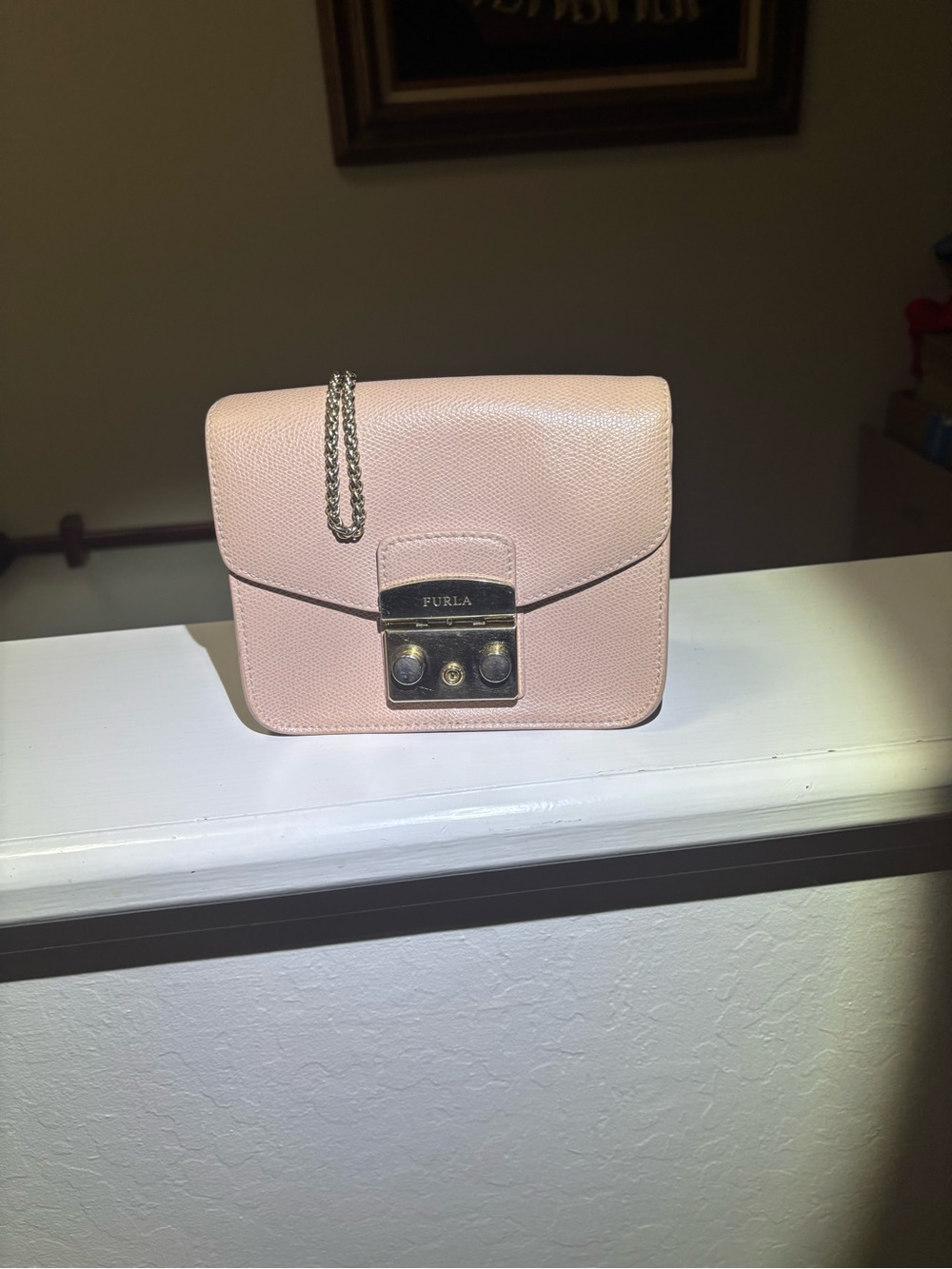 Furla Blush Pink Leather Crossbody with Gold-Tone Lock